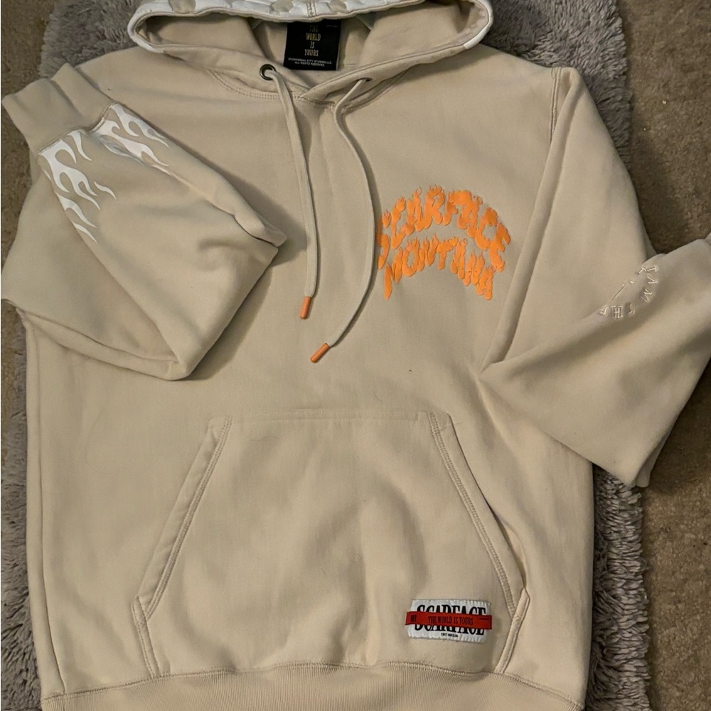 Cream and Orange Pullover Hoodie with ScarFace Bold Design